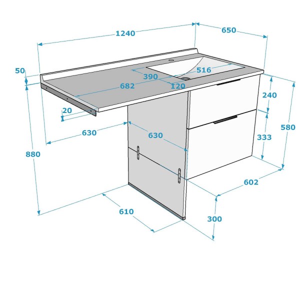 Meuble lave-linge en angle à gauche 124 cm