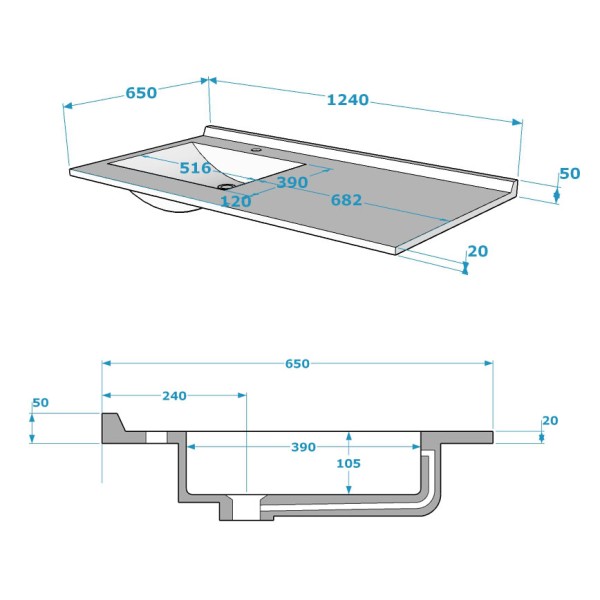 PROMO -20% Plan brillant 124 cm pour lave linge à droite