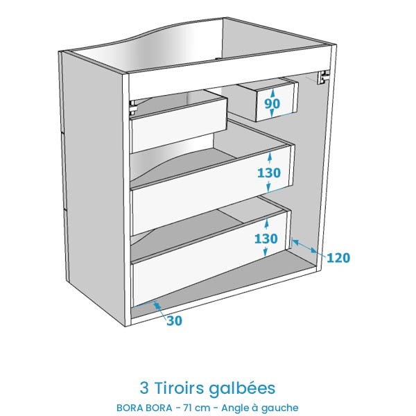 Meuble Bora Bora 70 cm. Angle à gauche