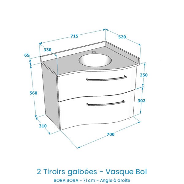 Meuble Bora Bora 70 cm. Angle à droite