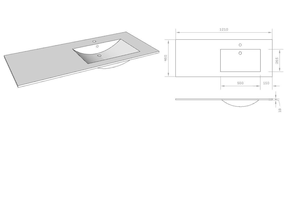 Largeur 121 cm - Vasque à droite