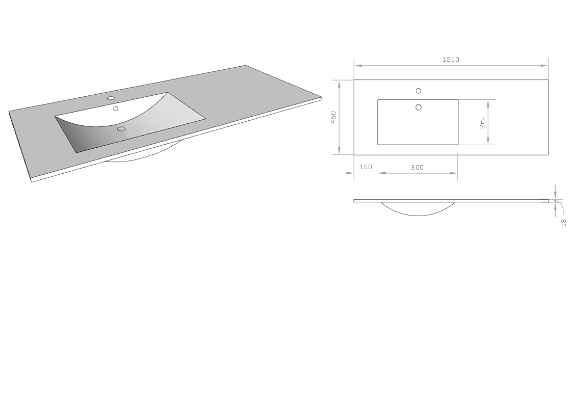 Largeur 121 cm - Vasque à gauche